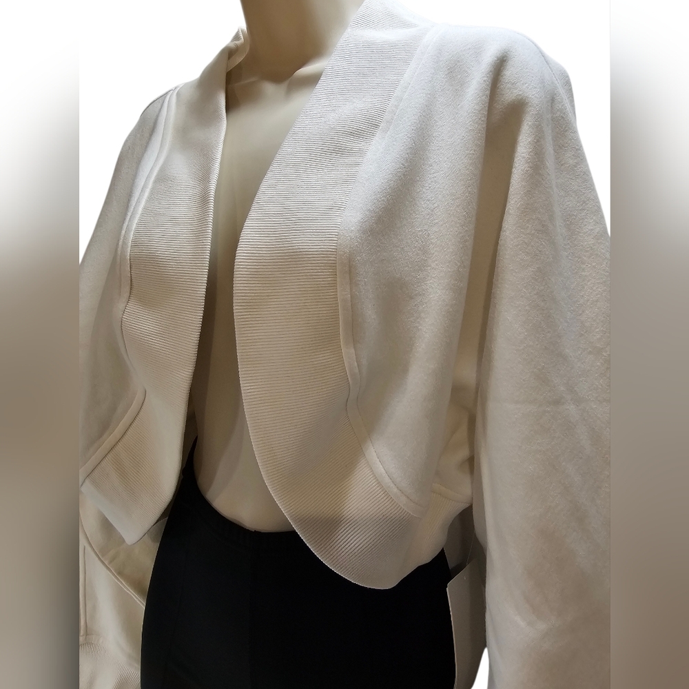Zella Cloud Fleece Cardigan Open Front Shrug, Ivory Egret, size Medium - Picture 6 of 7